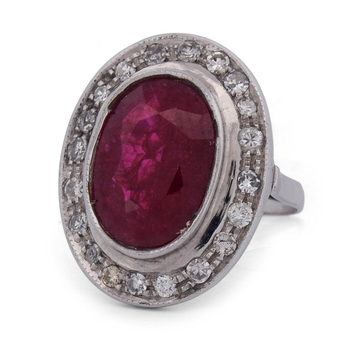 Anello Vintage in Oro Bianco 18 KT con Rubino da 6,50 ct e Diamanti  AN407 (00019)-photo-3
