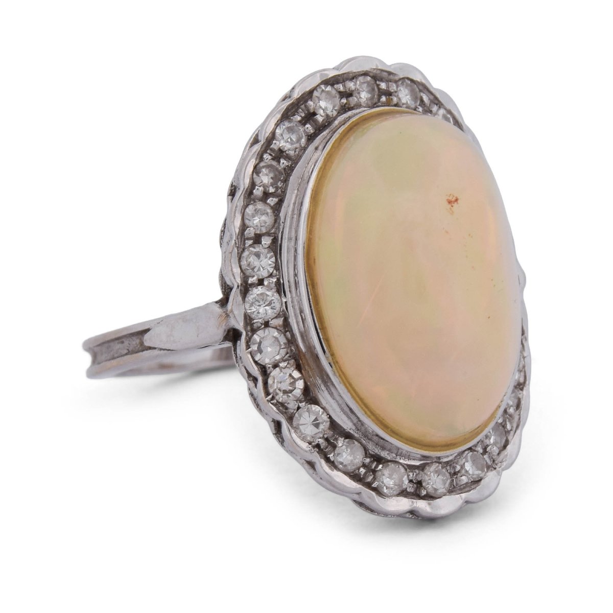 Anello Vintage in Oro Bianco 18 KT con Opale Naturale da 7,00 ct e Diamanti   AN218 (0569)-photo-3