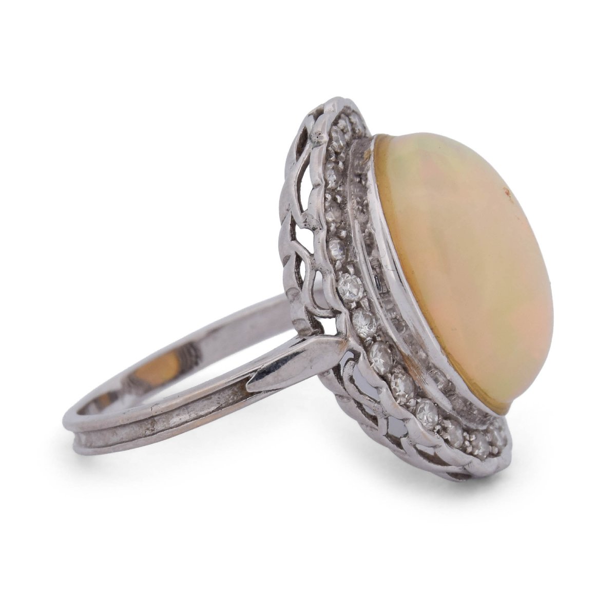 Anello Vintage in Oro Bianco 18 KT con Opale Naturale da 7,00 ct e Diamanti   AN218 (0569)-photo-4