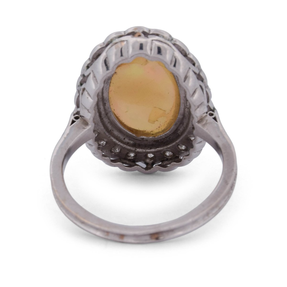 Anello Vintage in Oro Bianco 18 KT con Opale Naturale da 7,00 ct e Diamanti   AN218 (0569)-photo-1