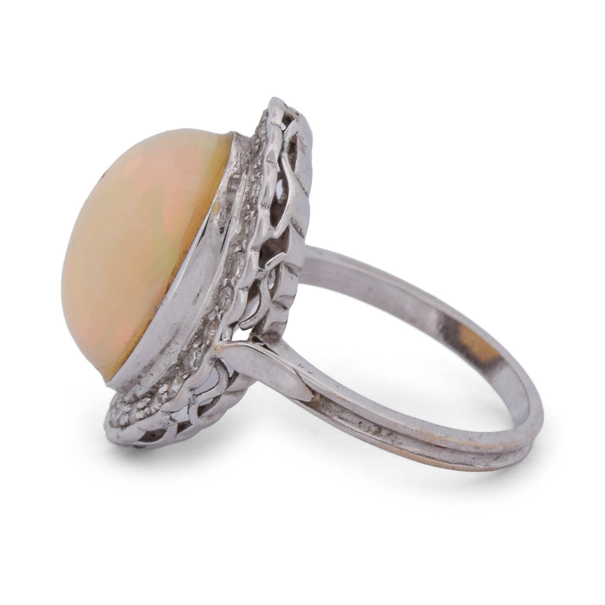 Anello Vintage in Oro Bianco 18 KT con Opale Naturale da 7,00 ct e Diamanti   AN218 (0569)-photo-2