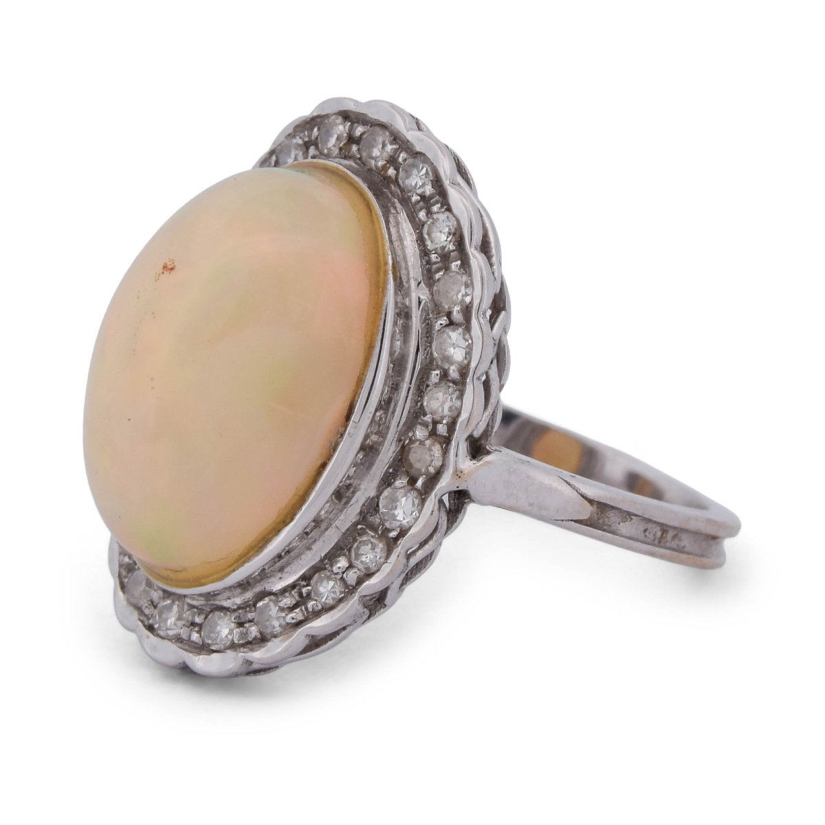 Anello Vintage in Oro Bianco 18 KT con Opale Naturale da 7,00 ct e Diamanti   AN218 (0569)-photo-3