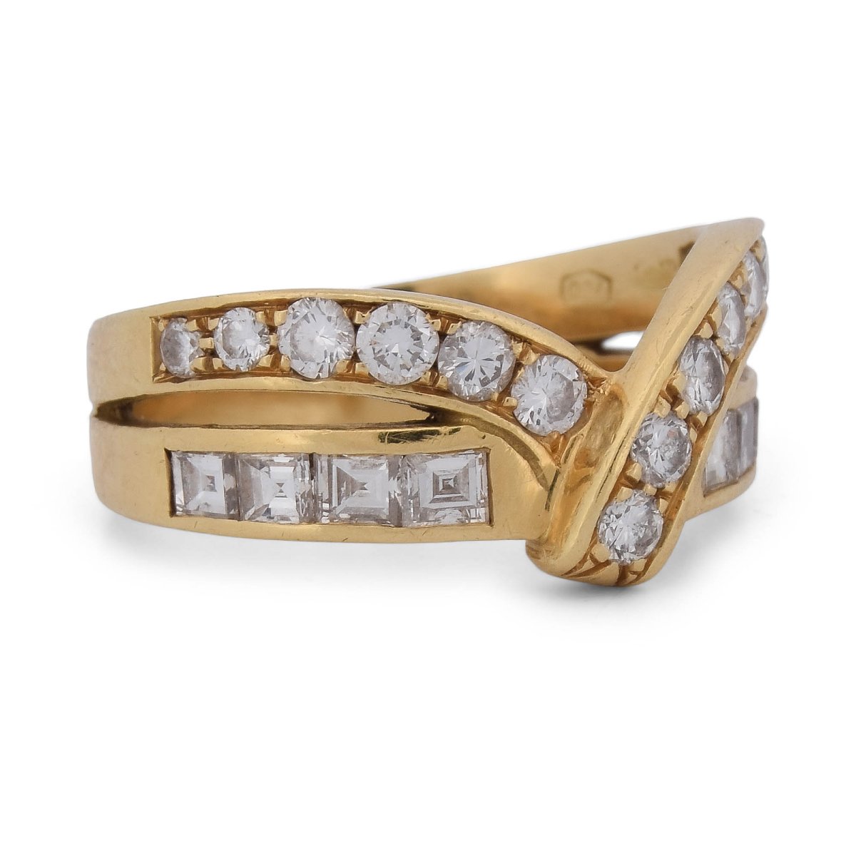 Anello Vintage in Oro Giallo 18 KT con Diamanti Taglio Brillante e Princess – Circa 0,70 ct-photo-3