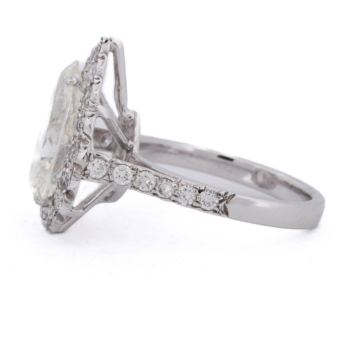 Anello Vintage in Oro Bianco 18 KT con Diamante a Goccia da 3,25 Carati – J/VS1    AN390 -photo-1