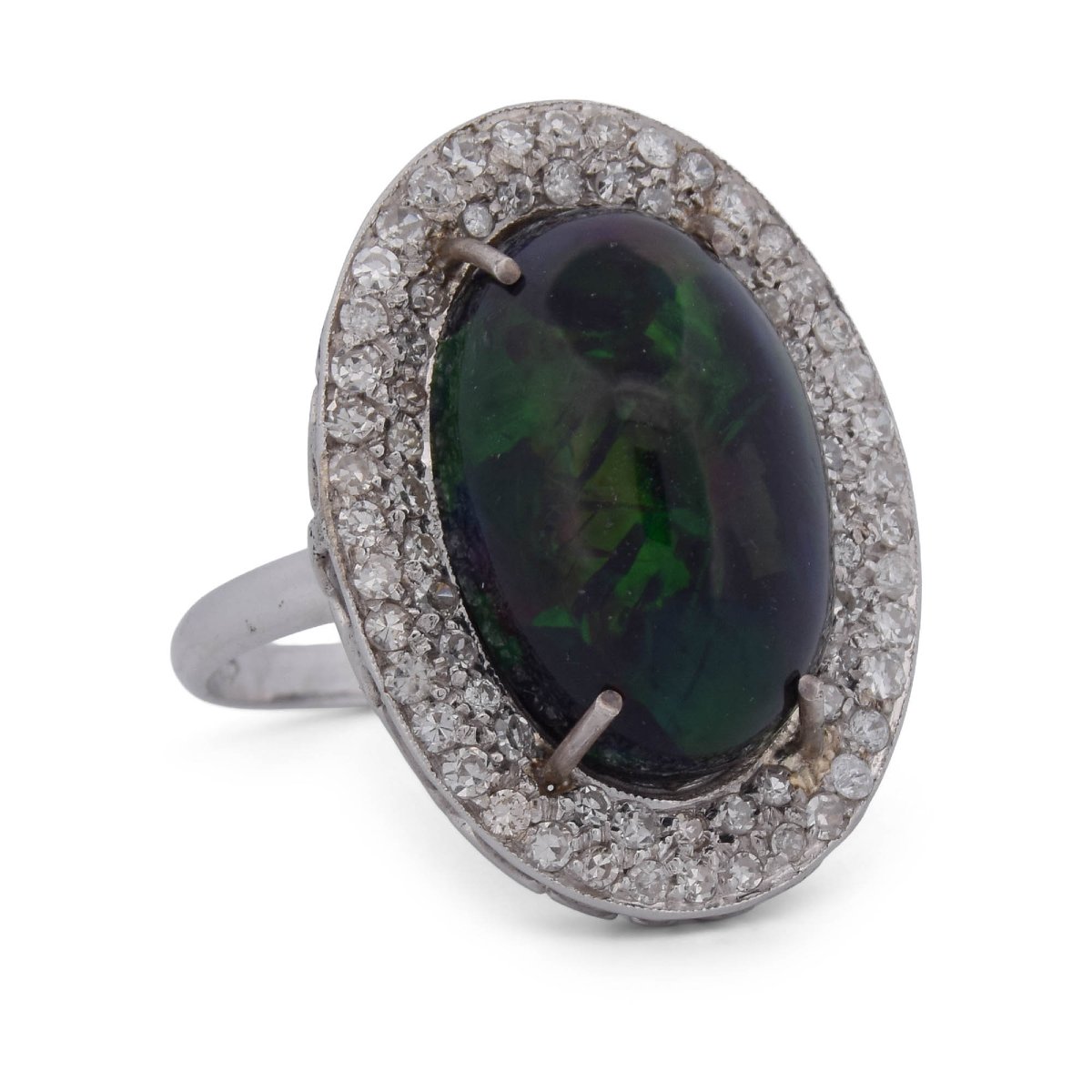 Anello Vintage in Oro Bianco 18 Kt con Opale Naturale da 7,00 Ct e Diamanti  AN161-photo-3