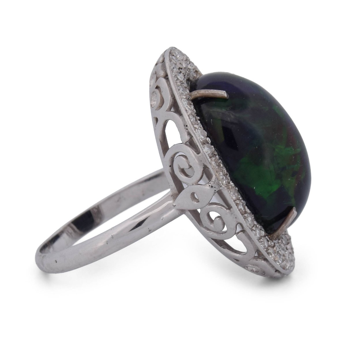 Anello Vintage in Oro Bianco 18 Kt con Opale Naturale da 7,00 Ct e Diamanti  AN161-photo-4