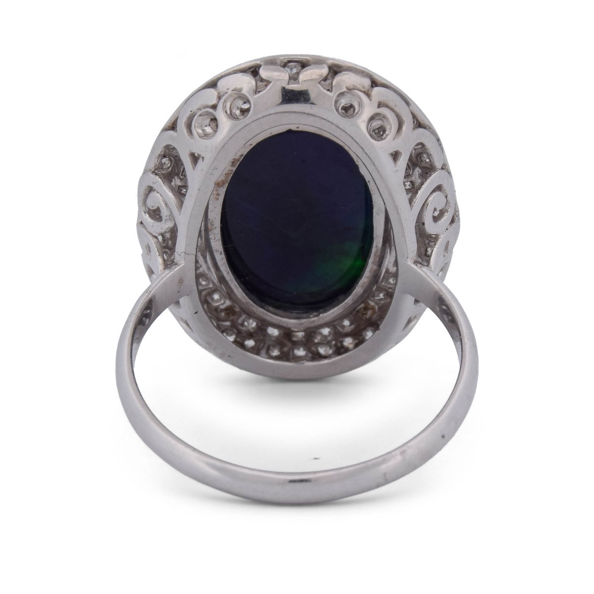Anello Vintage in Oro Bianco 18 Kt con Opale Naturale da 7,00 Ct e Diamanti  AN161-photo-1