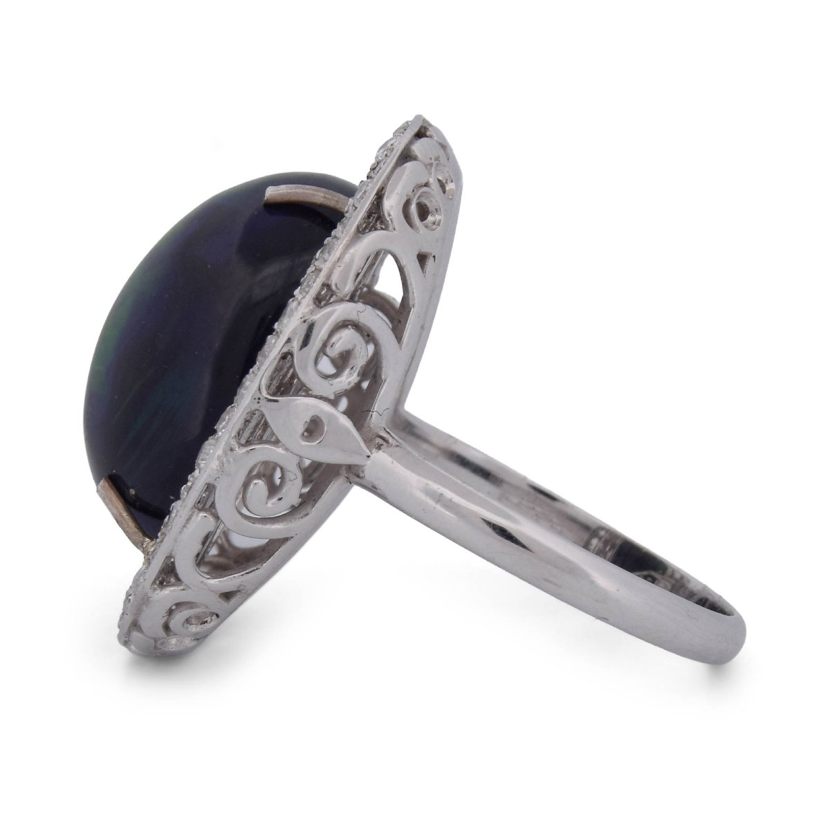 Anello Vintage in Oro Bianco 18 Kt con Opale Naturale da 7,00 Ct e Diamanti  AN161-photo-2