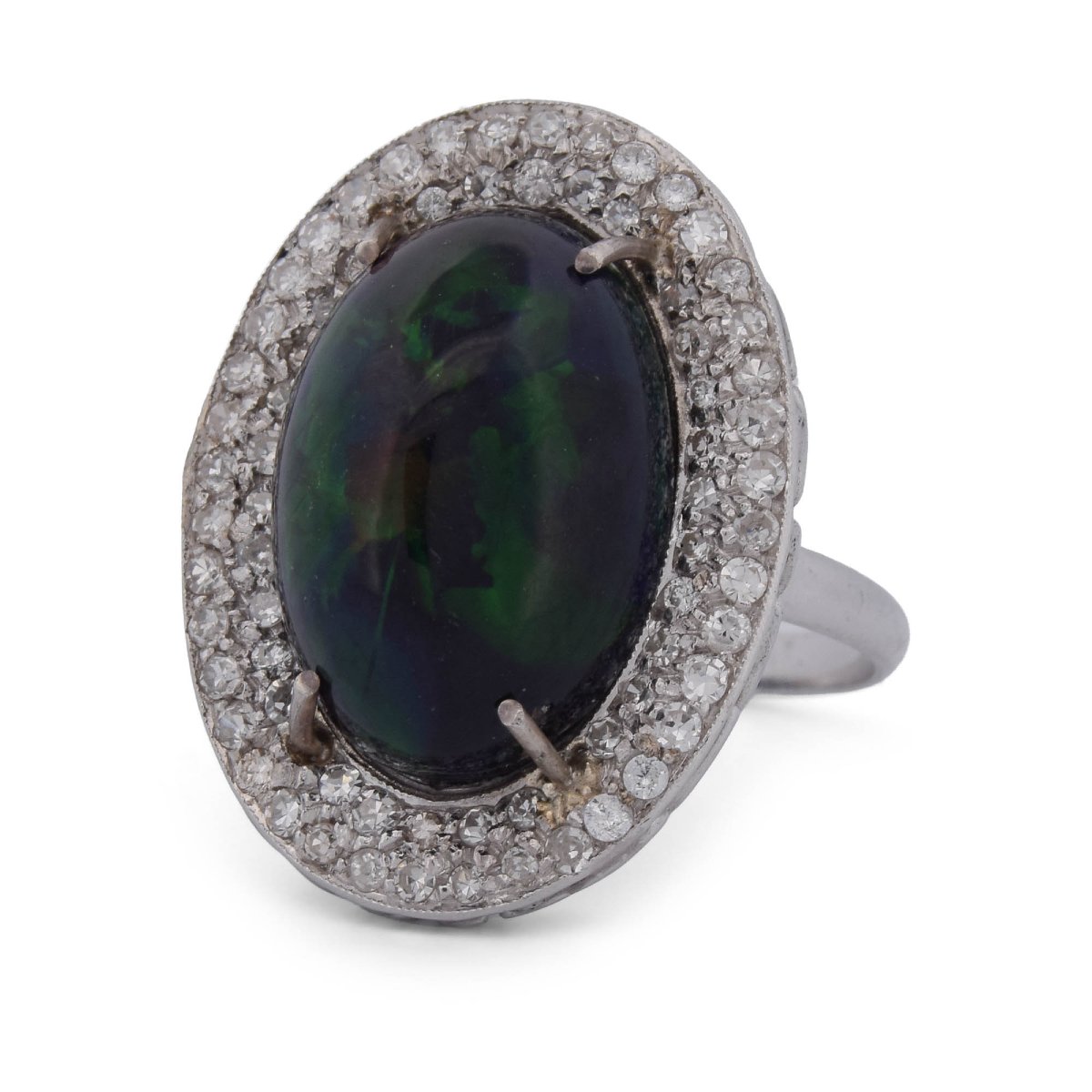 Anello Vintage in Oro Bianco 18 Kt con Opale Naturale da 7,00 Ct e Diamanti  AN161-photo-3