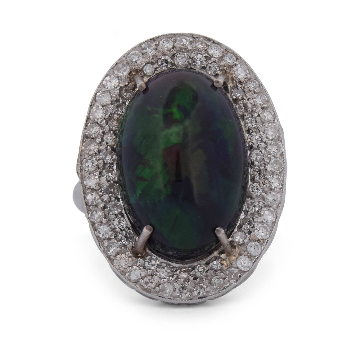 Anello Vintage in Oro Bianco 18 Kt con Opale Naturale da 7,00 Ct e Diamanti  AN161