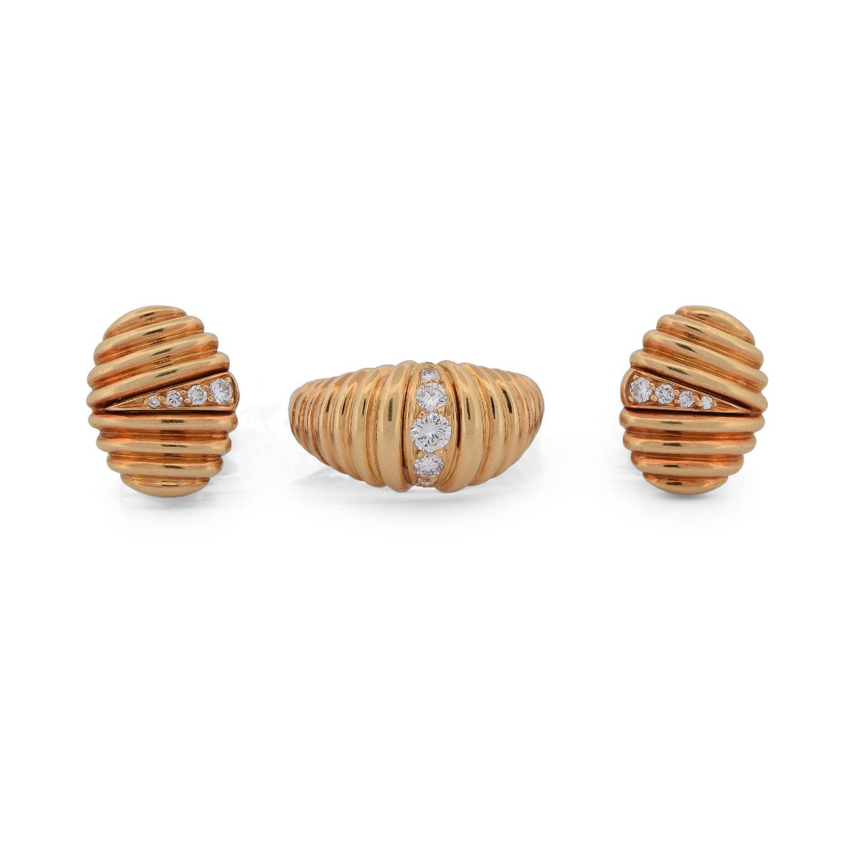 Parure vintage in oro giallo 18 kt e diamanti, anello e orecchini    PR2 ‘(00029)