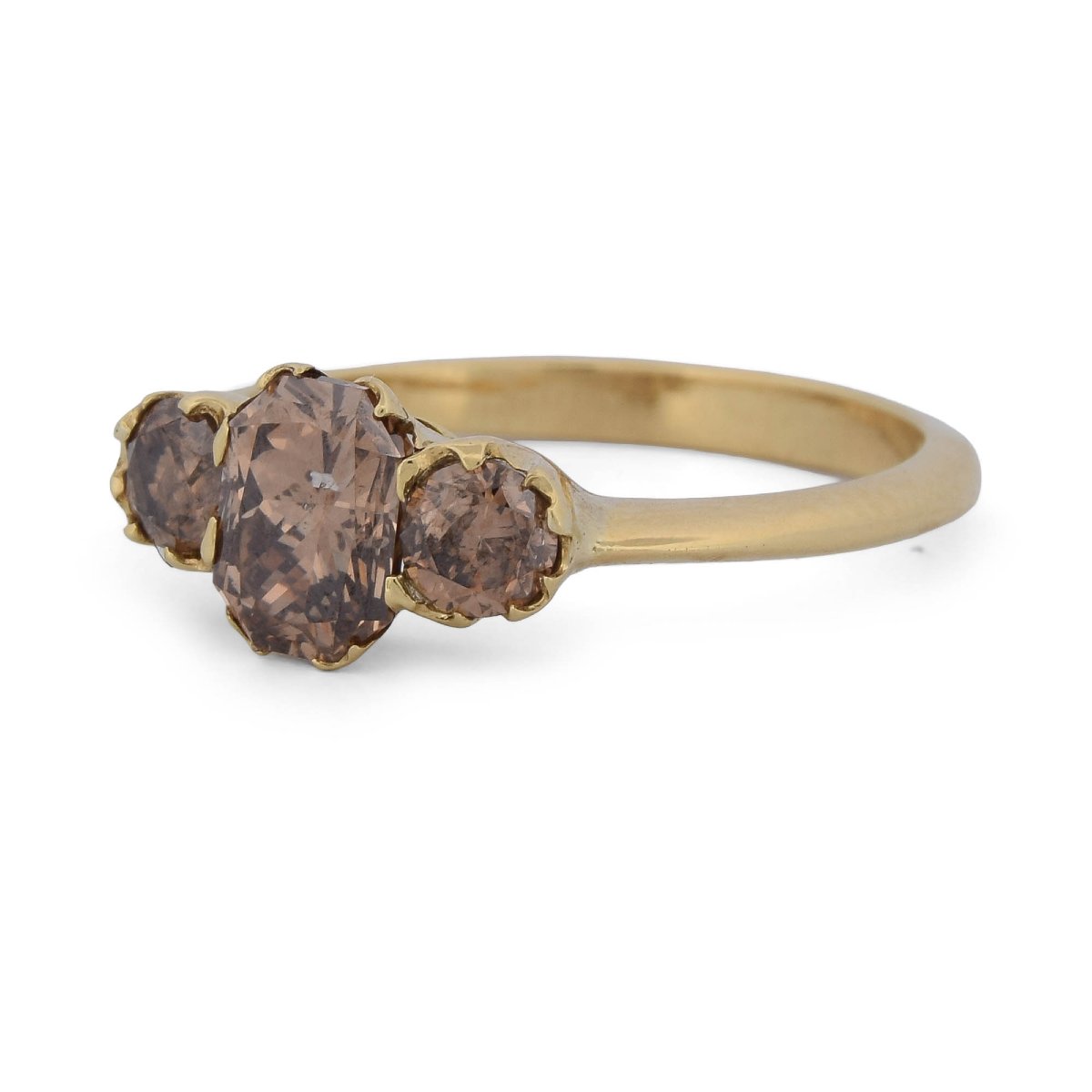 Anello trilogy vintage in oro giallo 18 kt con diamanti champagne, circa 1,70 ct  AN637 (0099)-photo-3