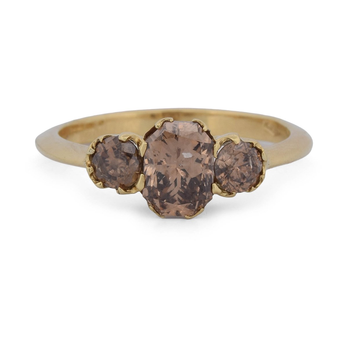 Anello trilogy vintage in oro giallo 18 kt con diamanti champagne, circa 1,70 ct  AN637 (0099)