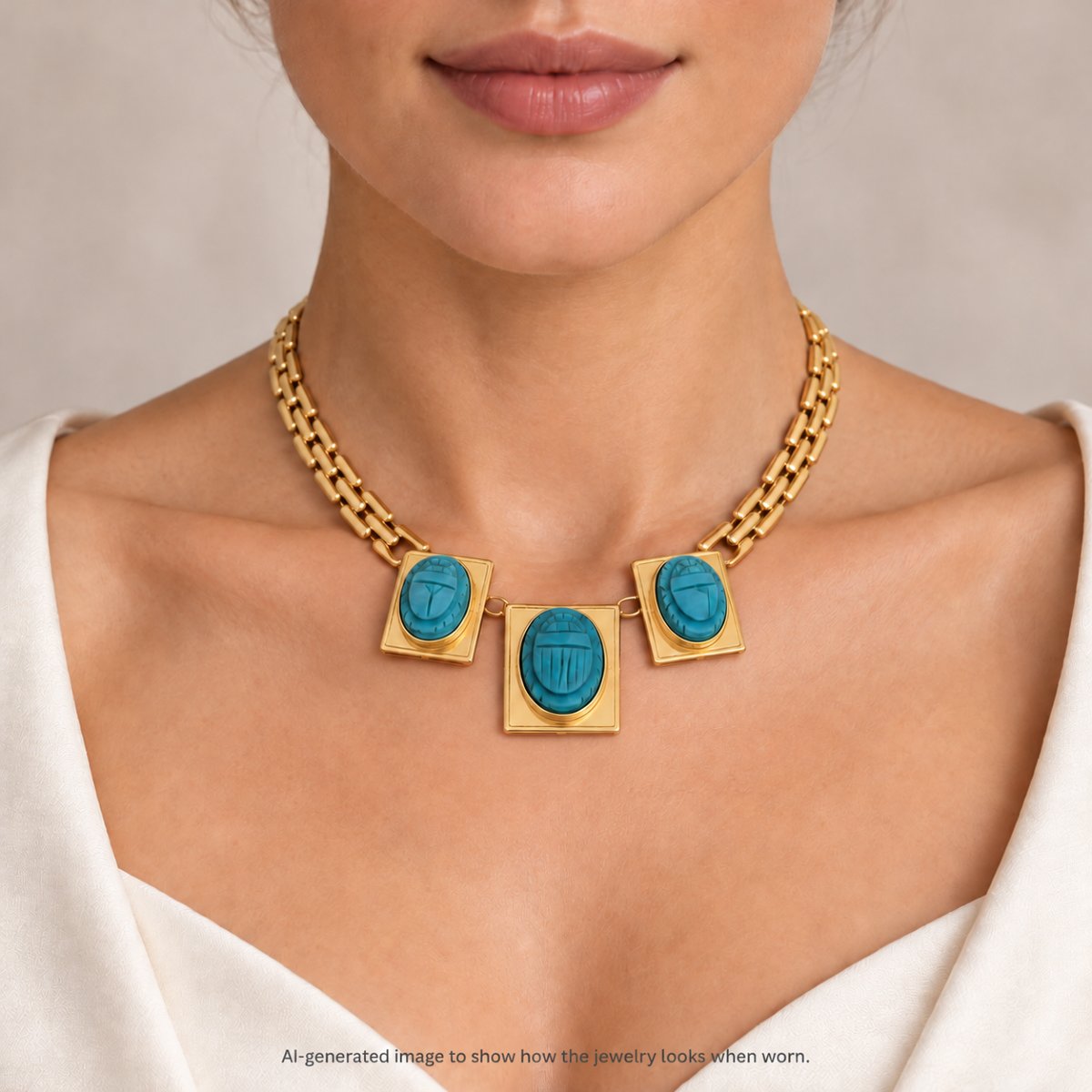 Collana vintage in oro giallo 18 kt con turchesi naturali scolpiti a scarabeo  CL69 128-34 (047-photo-2