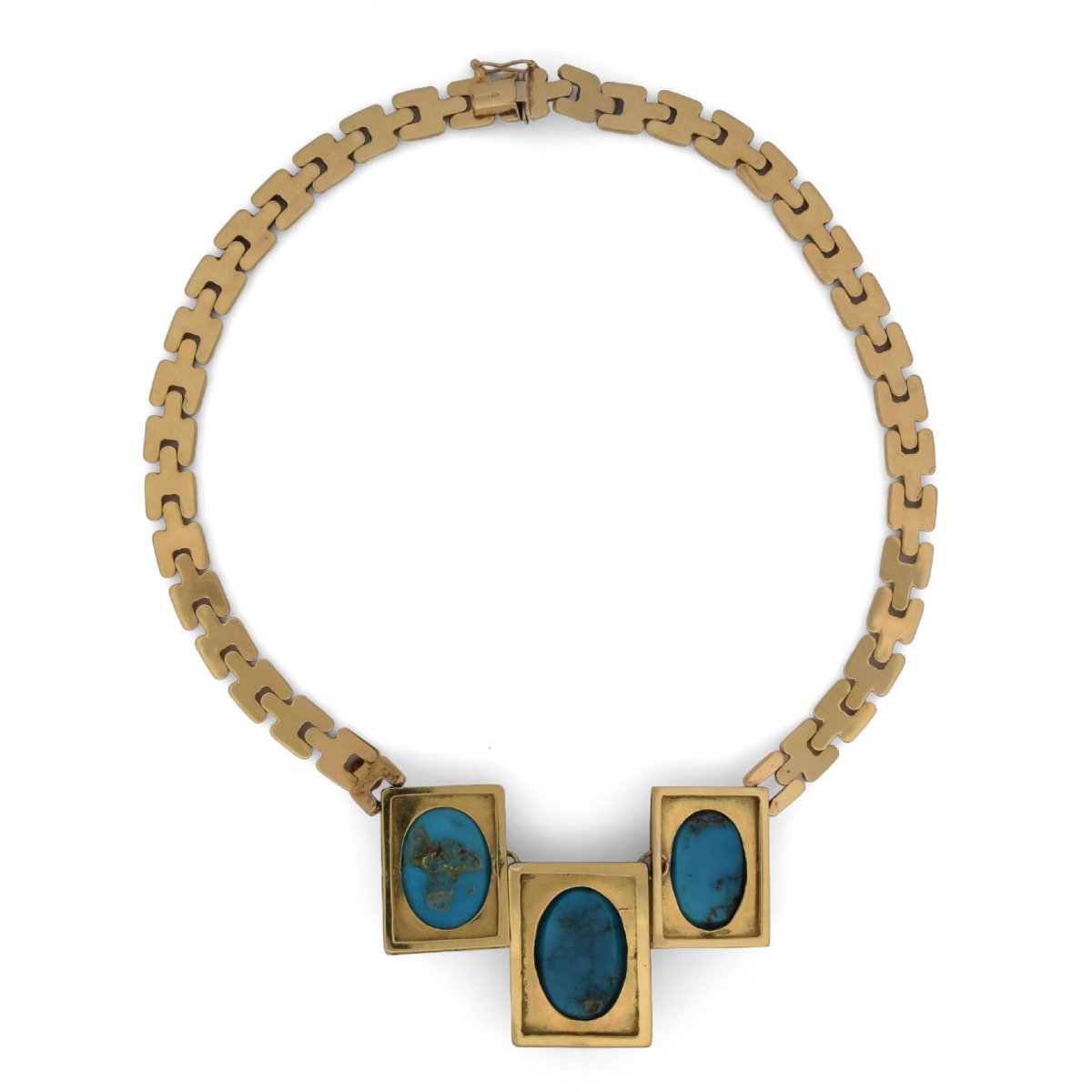 Collana vintage in oro giallo 18 kt con turchesi naturali scolpiti a scarabeo  CL69 128-34 (047-photo-4