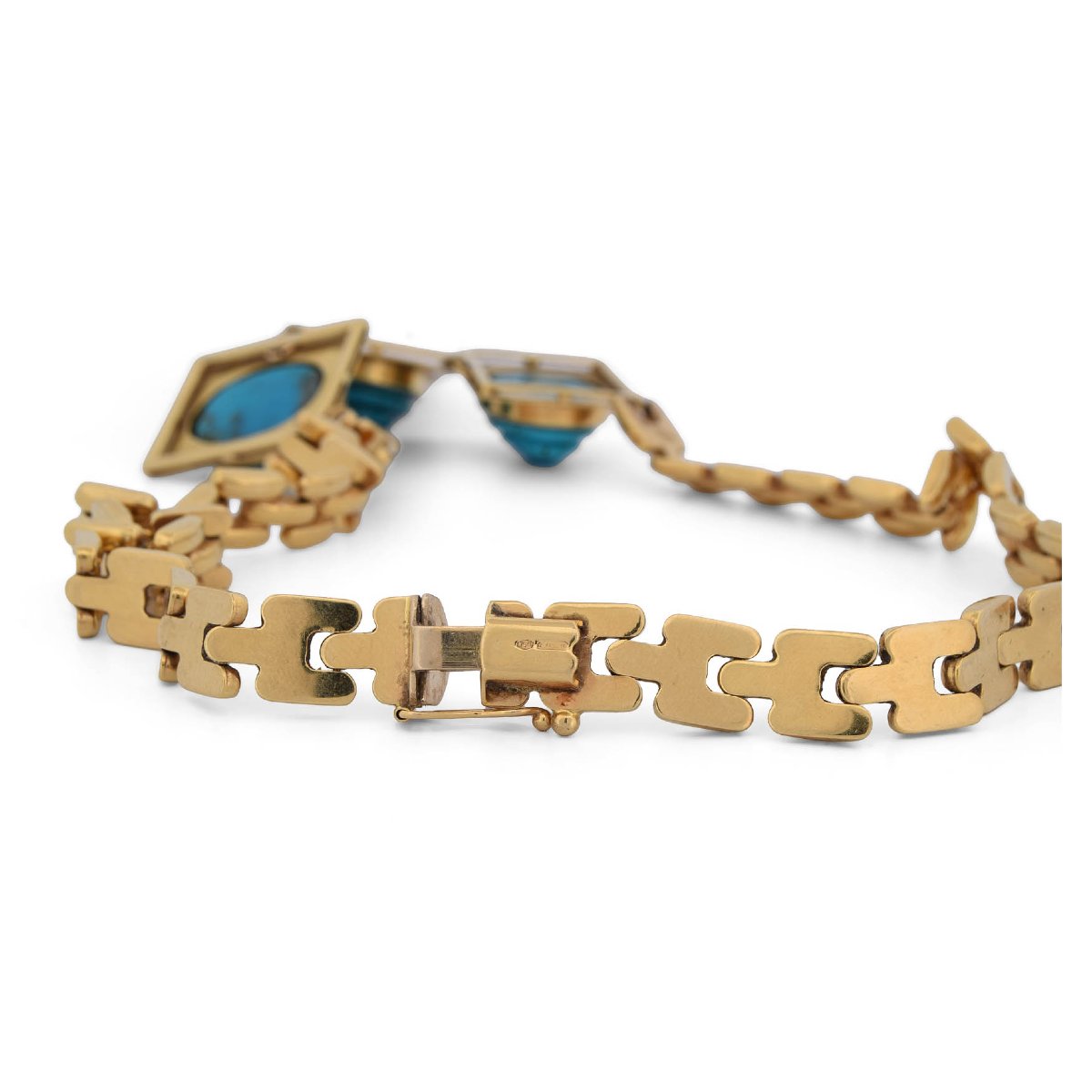Collana vintage in oro giallo 18 kt con turchesi naturali scolpiti a scarabeo  CL69 128-34 (047-photo-3