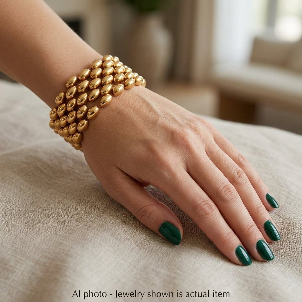 Bracciale vintage a fascia in oro 18 kt con maglie ovali bombate, 80 g   BR53 114-39-photo-2