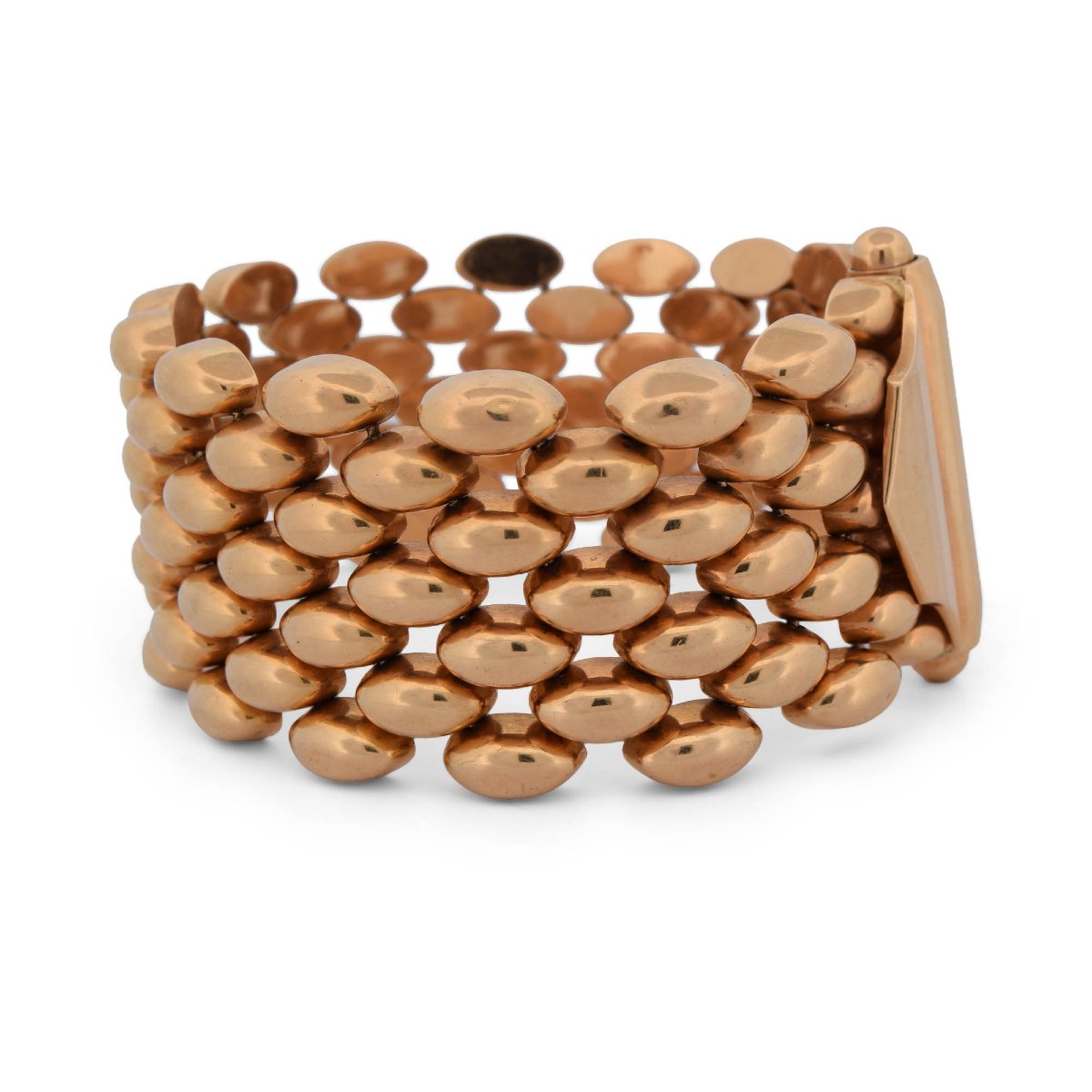 Bracciale vintage a fascia in oro 18 kt con maglie ovali bombate, 80 g   BR53 114-39-photo-3