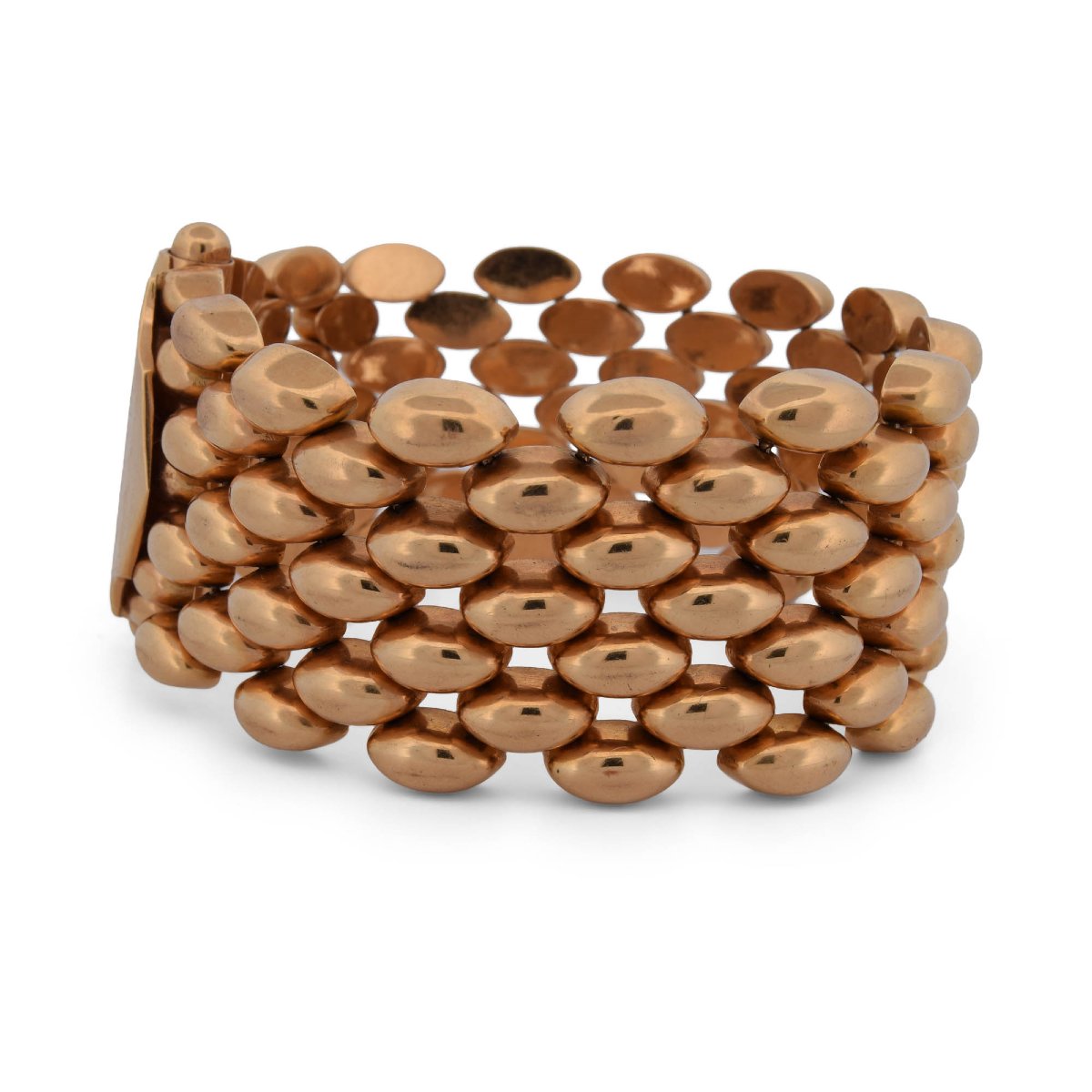 Bracciale vintage a fascia in oro 18 kt con maglie ovali bombate, 80 g   BR53 114-39-photo-1