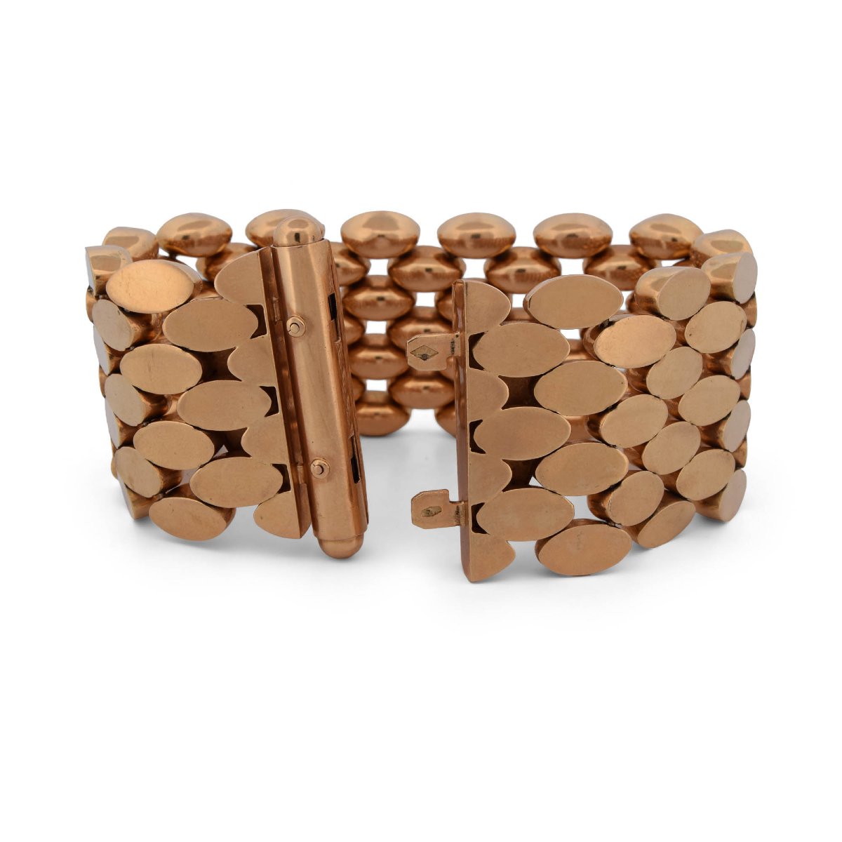 Bracciale vintage a fascia in oro 18 kt con maglie ovali bombate, 80 g   BR53 114-39-photo-2