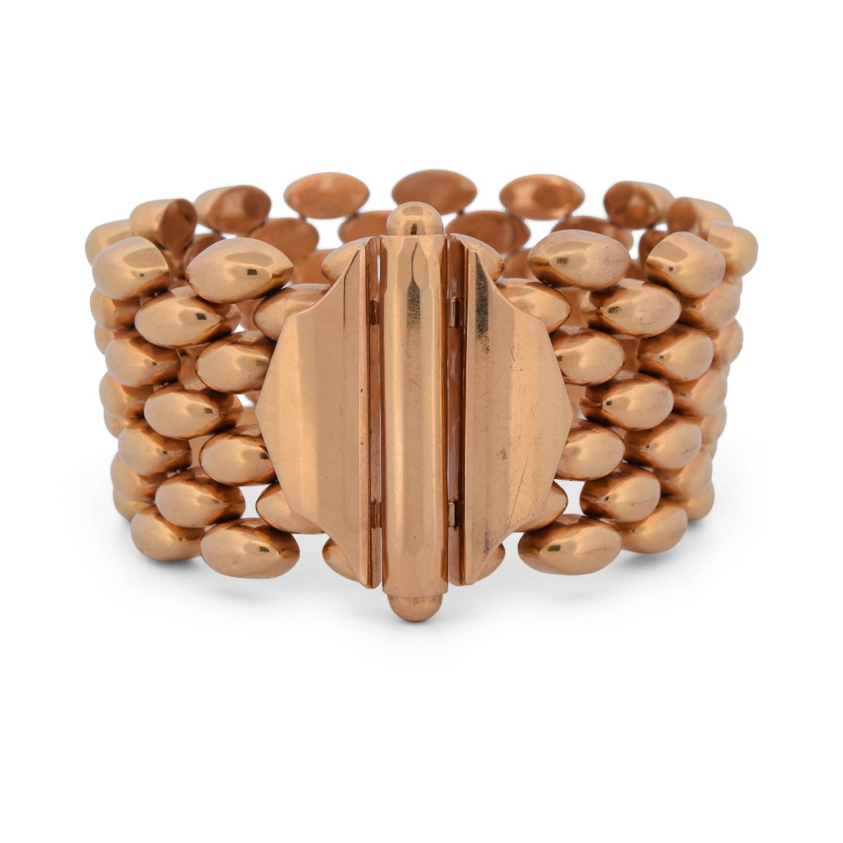 Bracciale vintage a fascia in oro 18 kt con maglie ovali bombate, 80 g   BR53 114-39