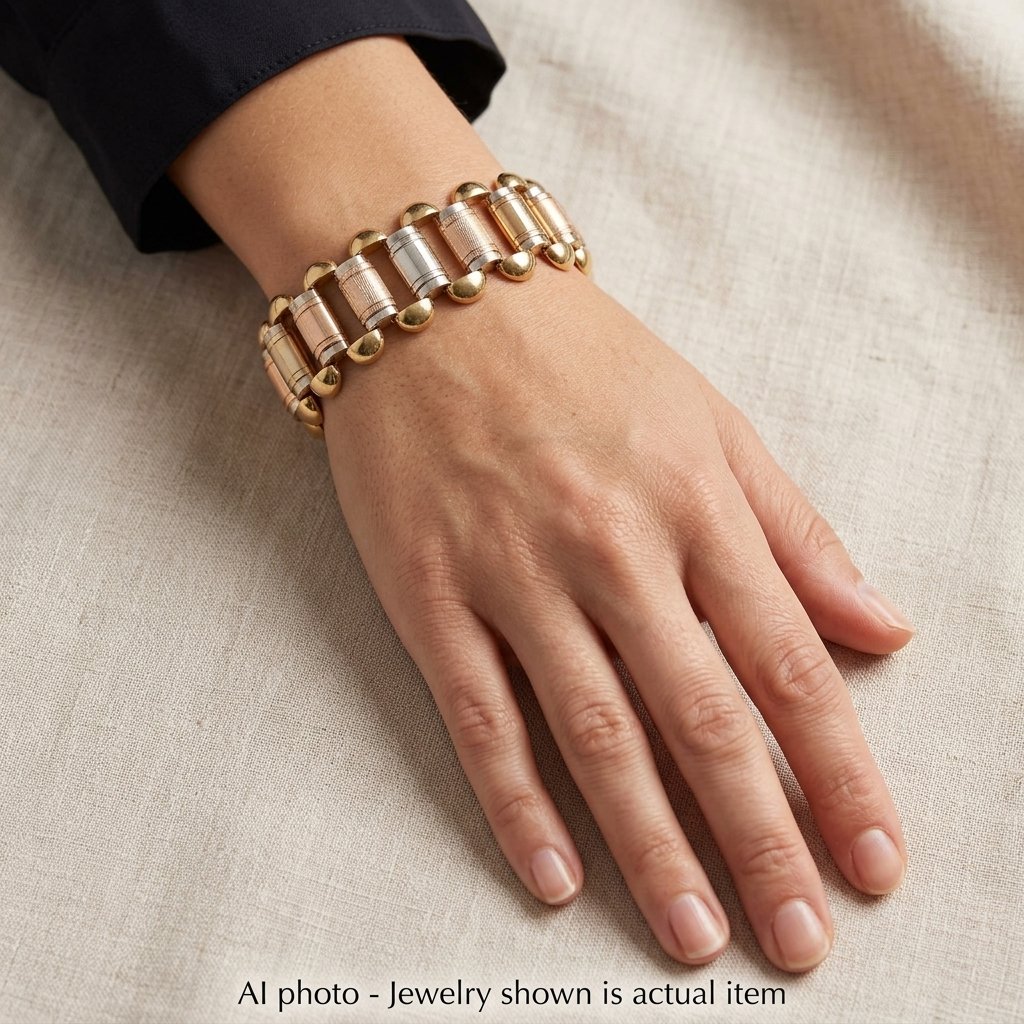 Bracciale vintage in oro 18 kt a maglie geometriche, larghezza 3 cm  BR104-photo-2