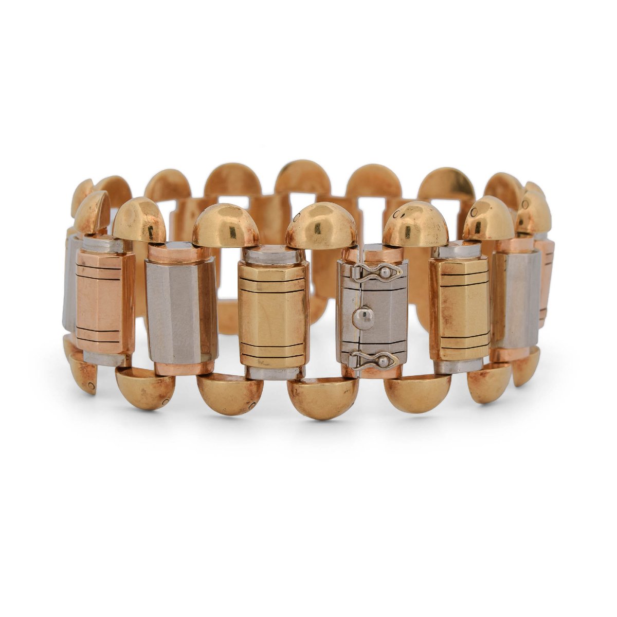 Bracciale vintage in oro 18 kt a maglie geometriche, larghezza 3 cm  BR104-photo-3