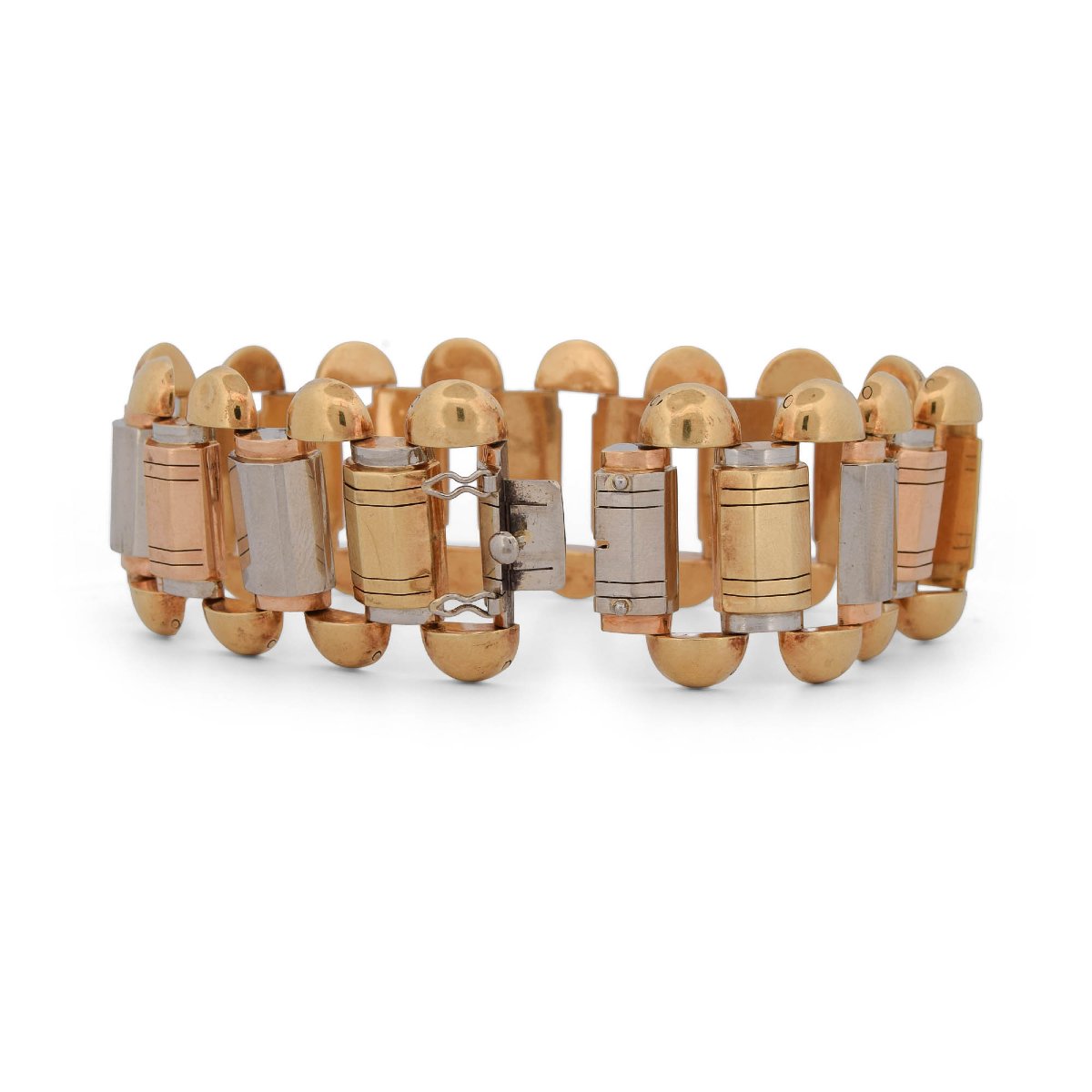 Bracciale vintage in oro 18 kt a maglie geometriche, larghezza 3 cm  BR104-photo-4