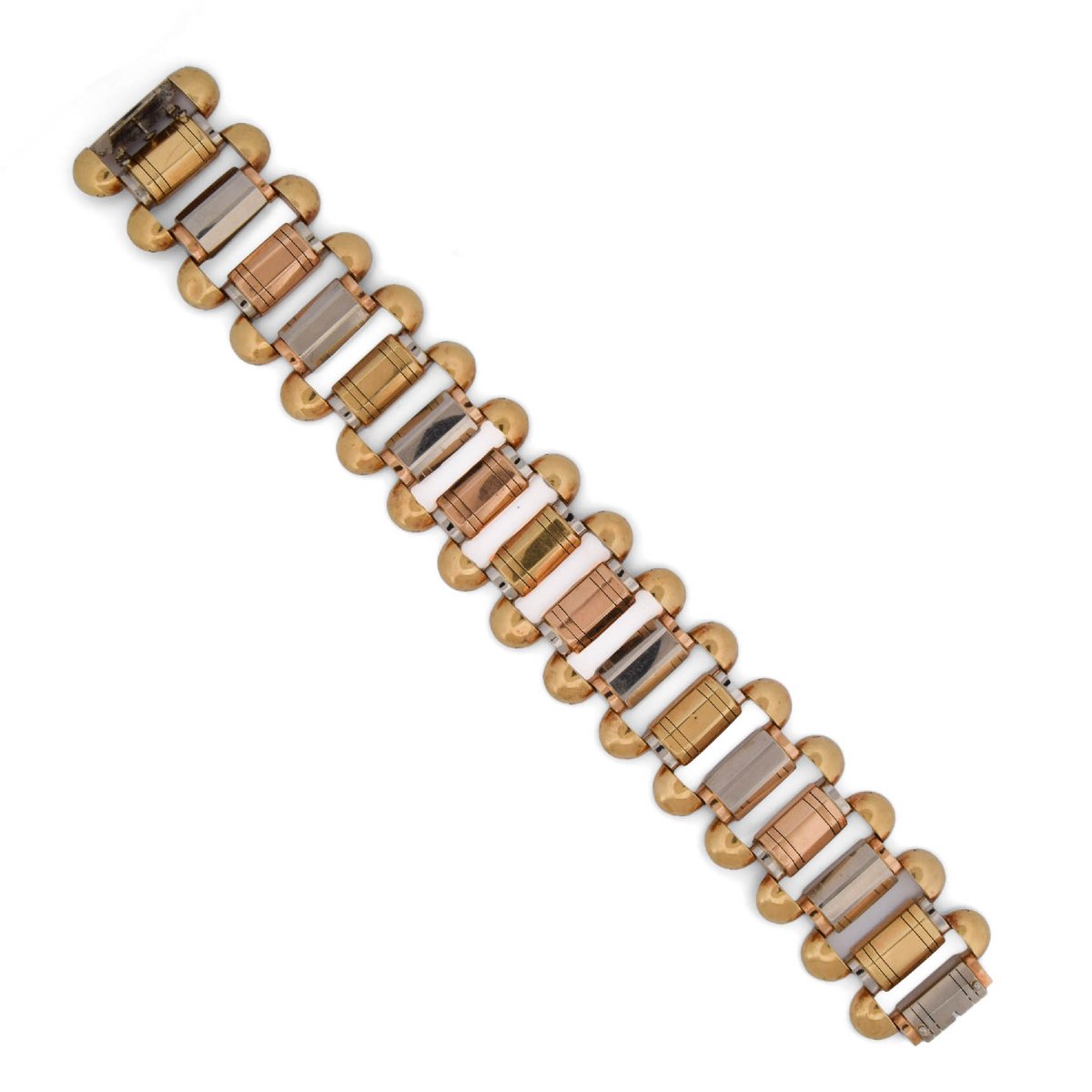 Bracciale vintage in oro 18 kt a maglie geometriche, larghezza 3 cm  BR104-photo-1