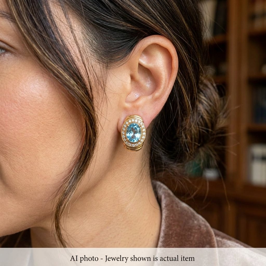 Damiani — Orecchini In Oro Giallo 18 KT Con Topazi Azzurri E Diamanti  OR203 ‘-photo-2
