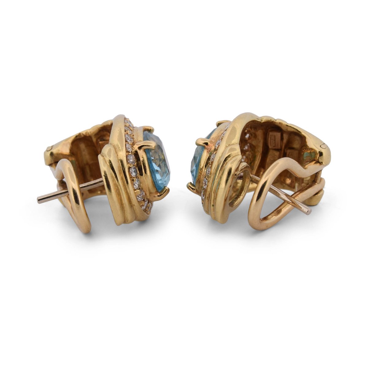 Damiani — Orecchini In Oro Giallo 18 KT Con Topazi Azzurri E Diamanti  OR203 ‘-photo-4