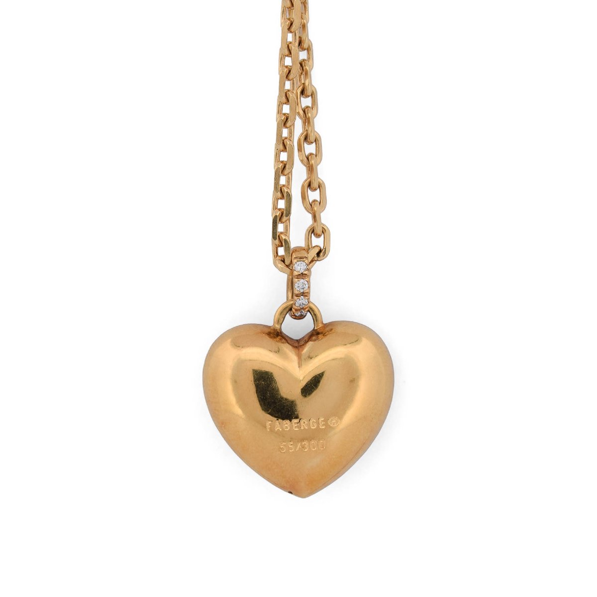 Collana Fabergé by Victor Mayer in Oro 18 Carati con Cuore in Smalto Rosso Guilloché e Diamanti-photo-3
