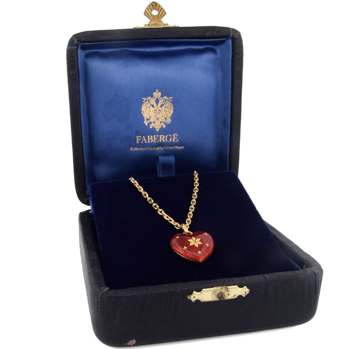 Collana Fabergé by Victor Mayer in Oro 18 Carati con Cuore in Smalto Rosso Guilloché e Diamanti-photo-1