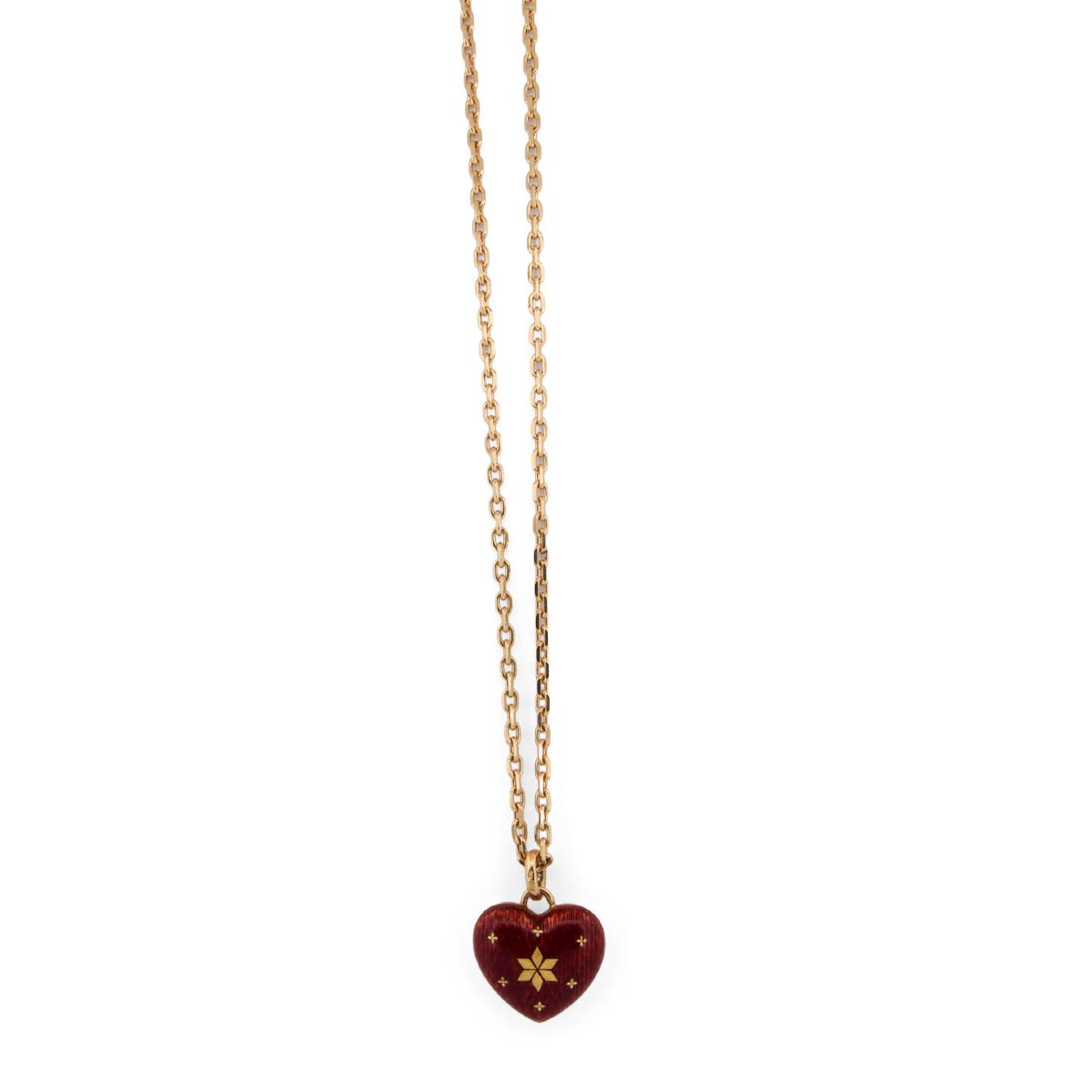 Collana Fabergé by Victor Mayer in Oro 18 Carati con Cuore in Smalto Rosso Guilloché e Diamanti-photo-2