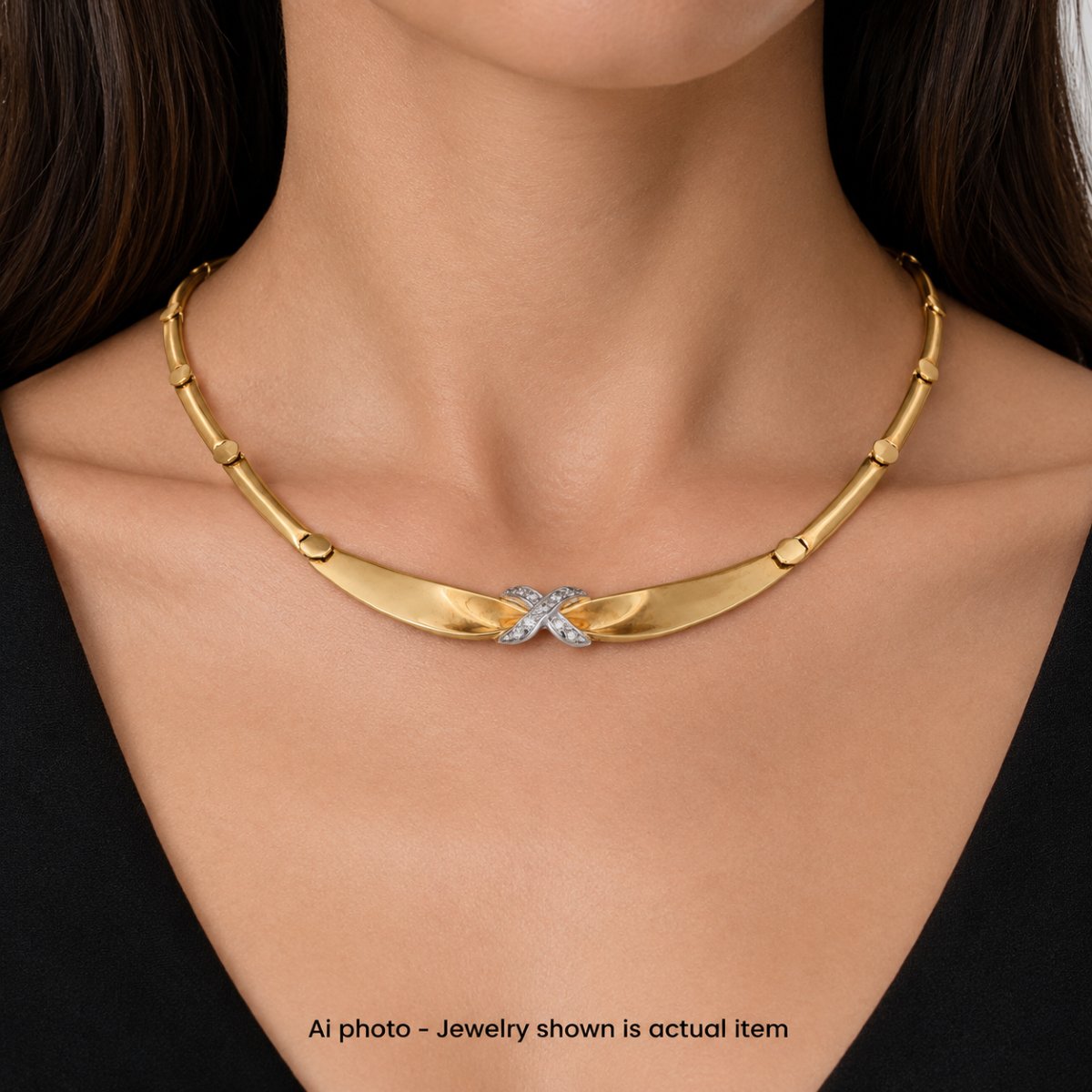 Collana Vintage in Oro Giallo 18 Carati con Motivo Incrociato e Diamanti  CL57 ‘(07119)-photo-2