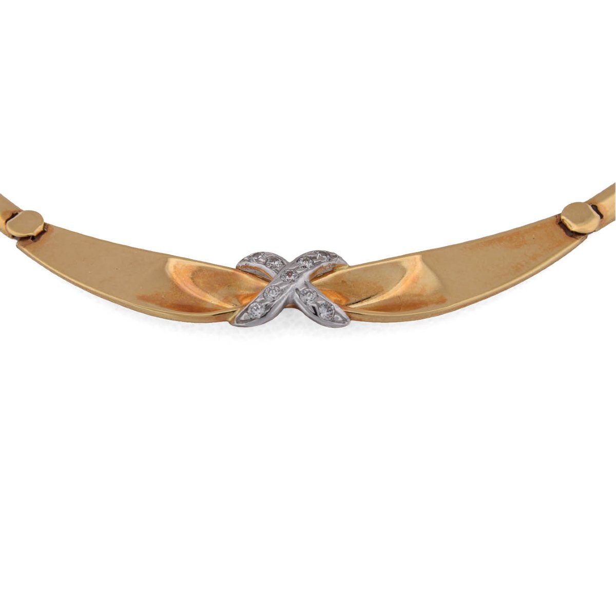 Collana Vintage in Oro Giallo 18 Carati con Motivo Incrociato e Diamanti  CL57 ‘(07119)-photo-3