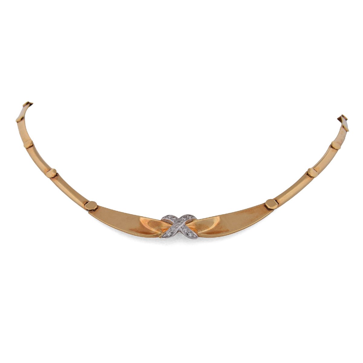 Collana Vintage in Oro Giallo 18 Carati con Motivo Incrociato e Diamanti  CL57 ‘(07119)