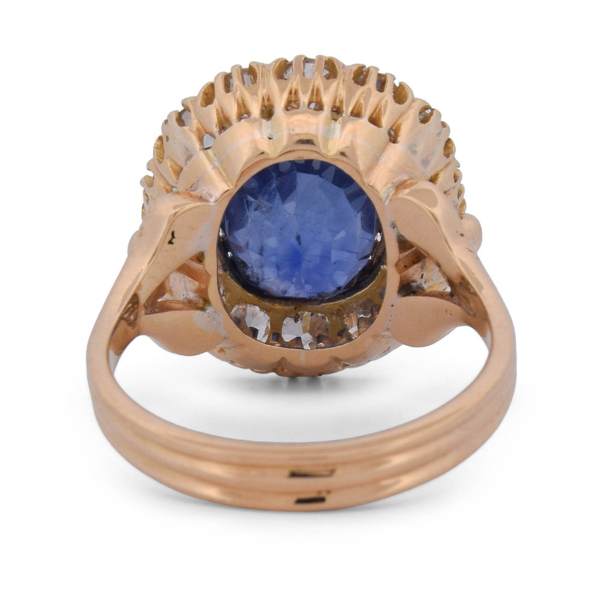 Anello Vittoriano in Oro 18 Carati con Zaffiro Sri Lanka di 7,70 Ct e Diamanti Antichi, Certifi-photo-4