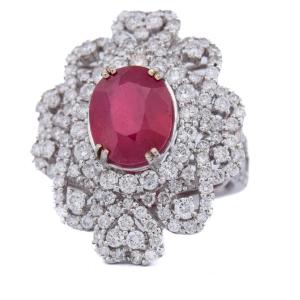 Elegante anello contemporaneo oro 18kt con rubino e diamanti      AN65 (00239)