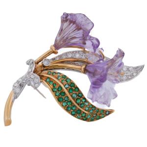 Spilla in oro 18 kt con diamanti e smeraldi SP32 116-52 (00929)