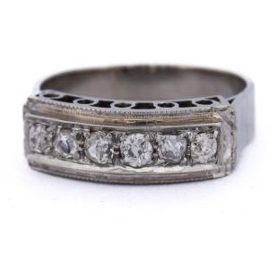 Anello Art Déco Oro Bianco 18 kt con Diamanti Taglio Antico