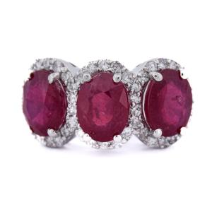 Anello Vintage Oro Bianco 18 kt con Rubini e Diamanti Trilogy    AN351 (07019)