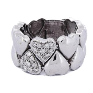 Anello vintage in oro bianco 18 kt con diamanti a motivo cuore   AN432 (00519)