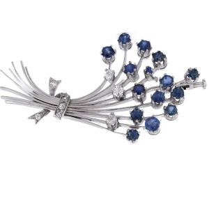 Spilla vintage in oro bianco 18 kt con zaffiri e diamanti    SP23 116-43 (0199)
