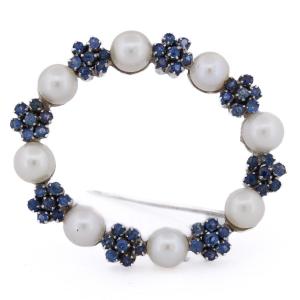 Spilla vintage in oro 18 kt con zaffiri e perle   SP24 116-44 (0379)