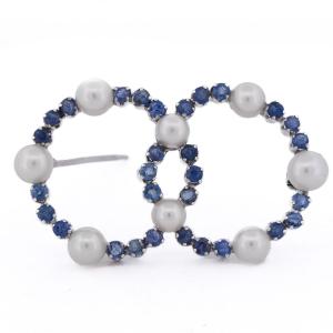 Spilla vintage in oro bianco 18 kt con zaffiri e perle    SP12 116-32 (5839)