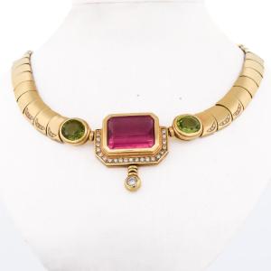 Collana Mancadori Oro Giallo 18kt Tormalina Peridoti Diamanti (CL103)