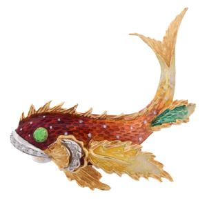 Spilla Pesce Vintage Oro 18kt Smalto e Diamanti      SP43 116-62 (06329)