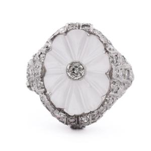 Anello Vintage Platino Diamanti Cristallo Di Rocca   AN594 P16 -(0389)