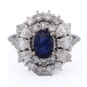 Anello Contemporaneo Oro Bianco 18kt Zaffiro 1.5ct Diamanti 2ct